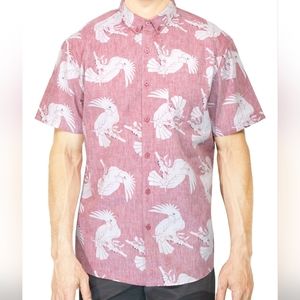 Visive mens island tropical red parrot button down shirt size medium